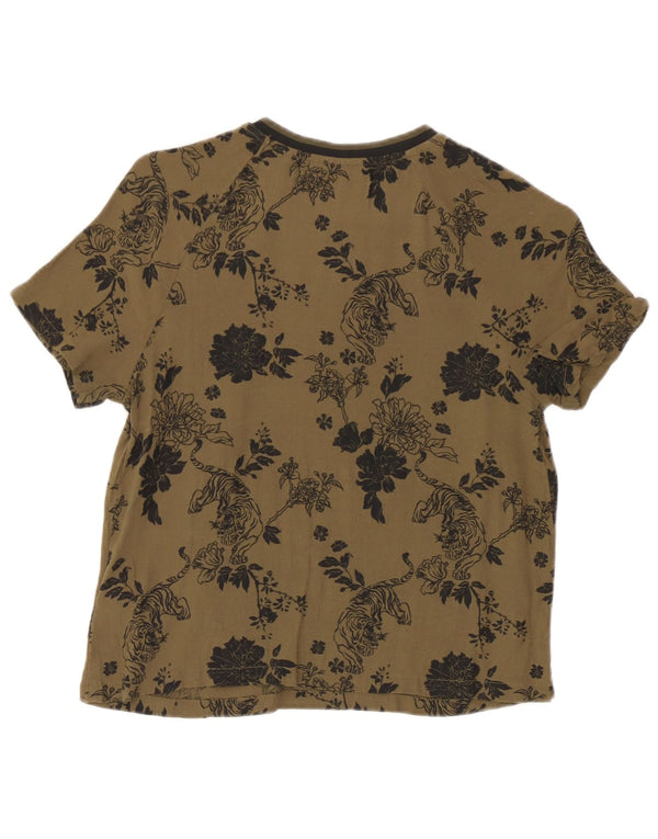 Superdry T-shirt top til kvinder UK 6 XS Khaki Floral Viscose
