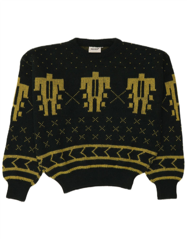 CIAO Herre sweater med rund hals, stor grøn Fair Isle Wool