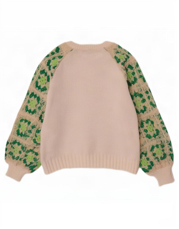 Zara Dame Boat Neck Jumper Sweater UK 10 Small White Geometric