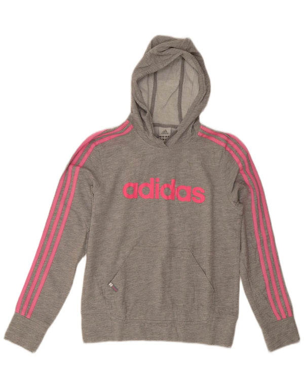 Adidas Graphic Hoodie Jumper UK 14 Medium Grey Flecked Bomuld