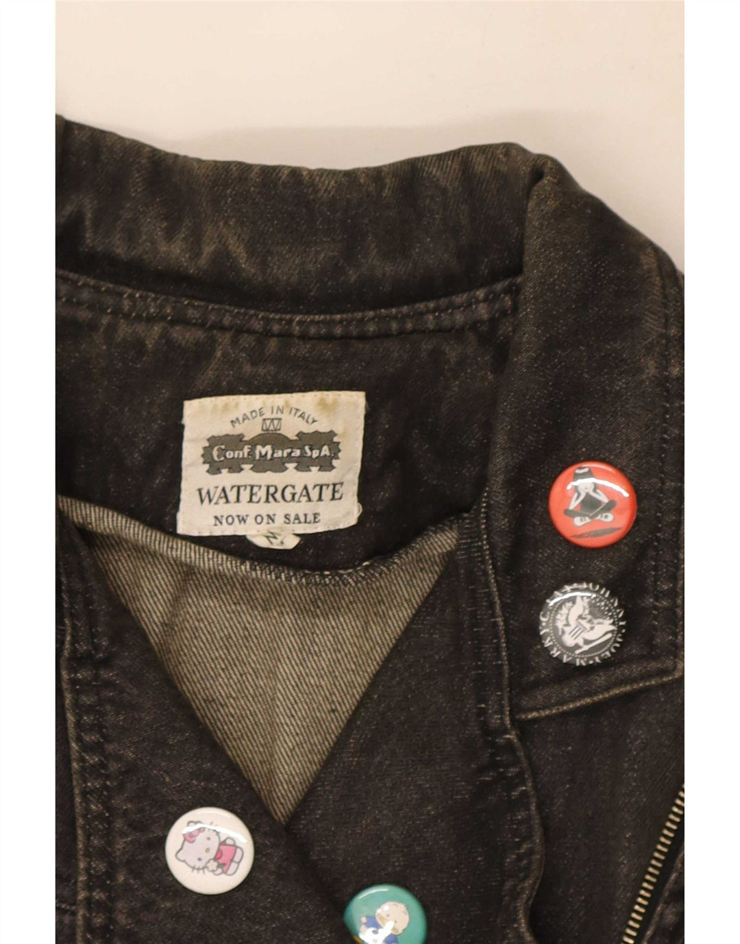 Vintage Dame Oversized Crop Denim Biker Jacket UK 14 Medium Sort Bomuld