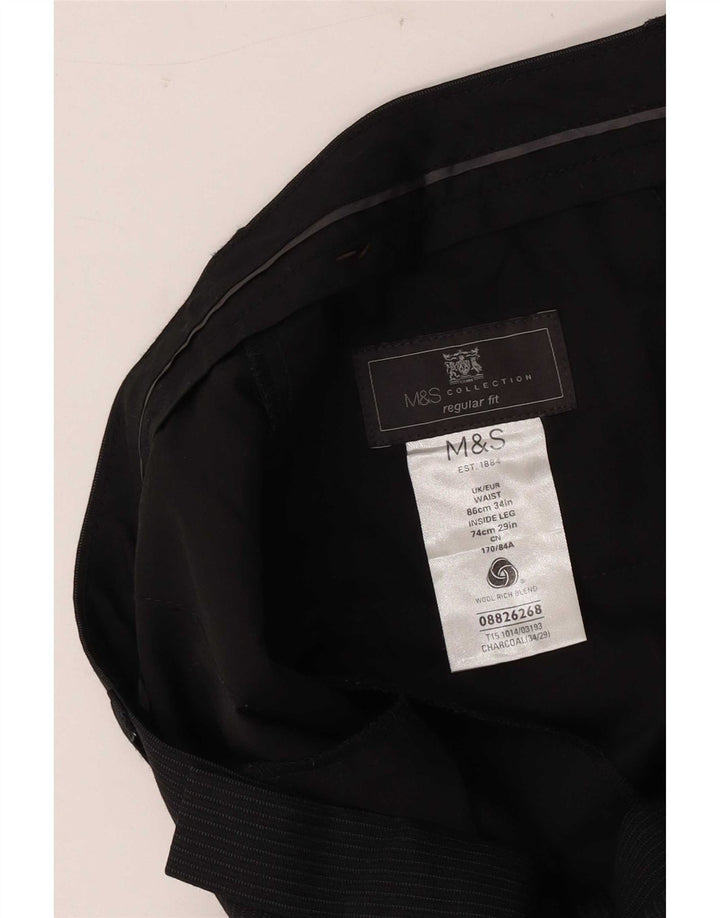 Marks & Spencer Herre Regular Fit Casual Bukser W34 L29 Gråstribet uld