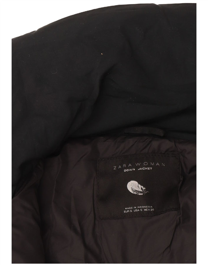 Zara Dame Hætte Polstret Frakke UK 10 Small Navy Blue