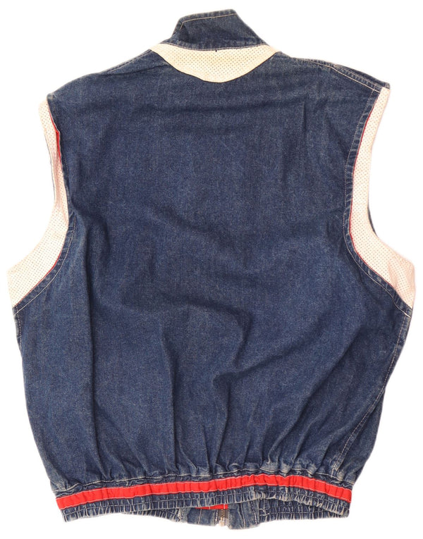 Vintage Herre Denim Gilet UK 40 Large Blue Colourblock