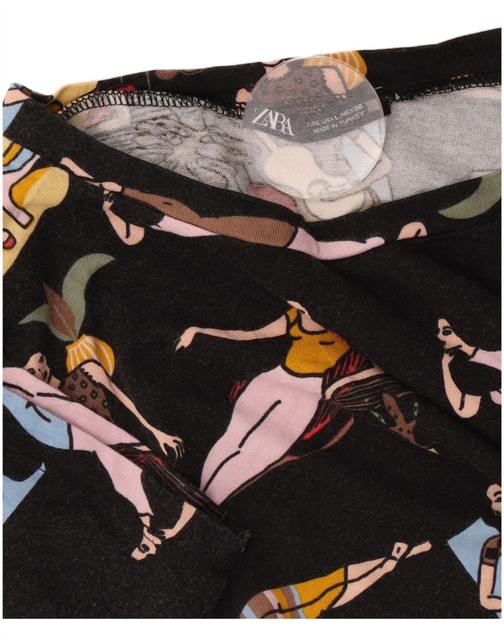 Zara Grafisk T-Shirt Top UK 16 Stor Sort