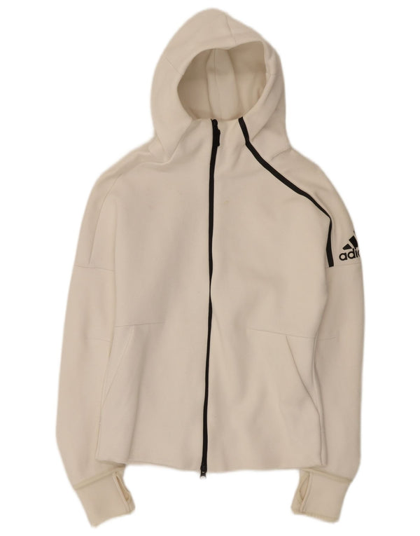 Adidas hættetrøje til kvinder med lynlås UK 10 Small White Cotton