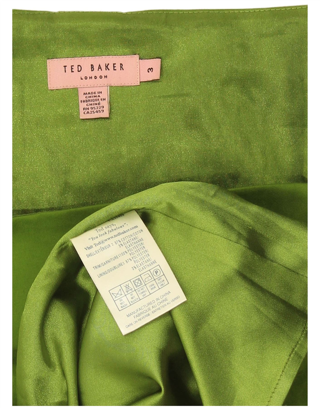 Ted Baker Dame Flæse Ærmeløs Skede Kjole Størrelse 3 Medium Grøn Bomuld