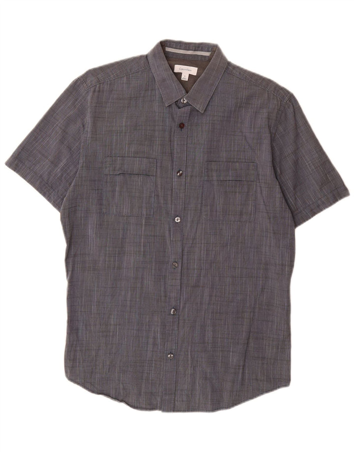 CALVIN KLEIN Mens Short Sleeve Shirt Medium Grey Pinstripe