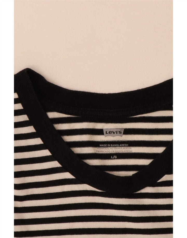 Levi's Dame T-Shirt Top UK 16 Stor hvid stribet bomuld