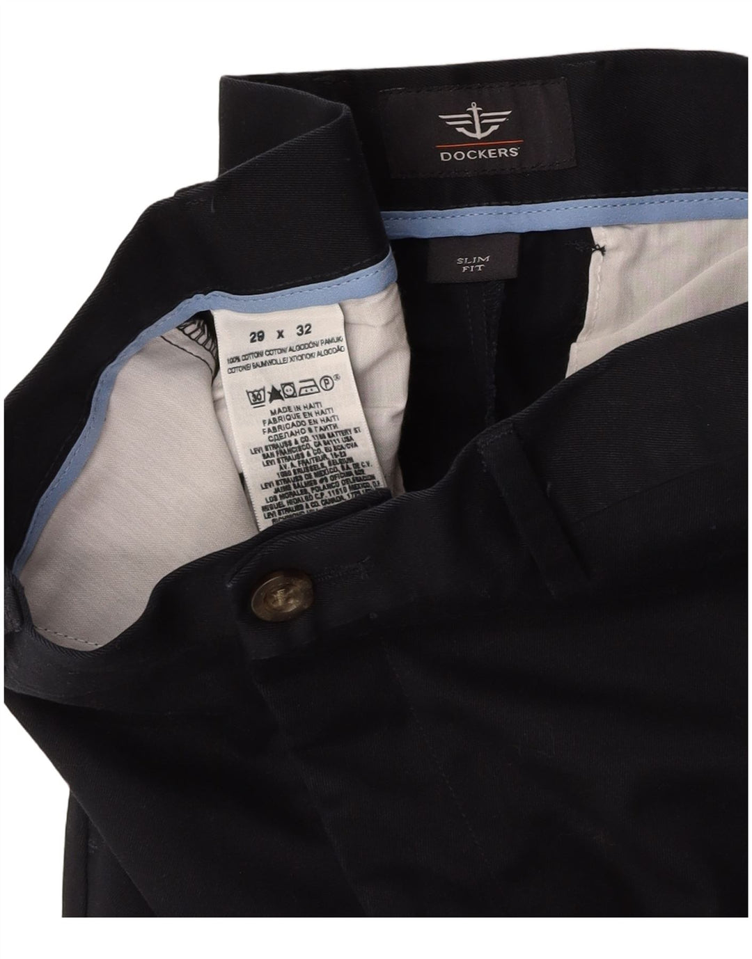 DOCKERS Slim Fit Chinobukser til mænd W29 L32 Marineblå bomuld