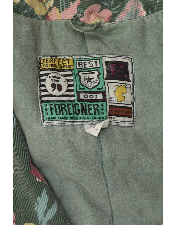 FOREIGNER Womens Oversized Overcoat UK 12 Medium Green Floral Cotton Vintage Foreigner and Second-Hand Foreigner from Messina Hembry 