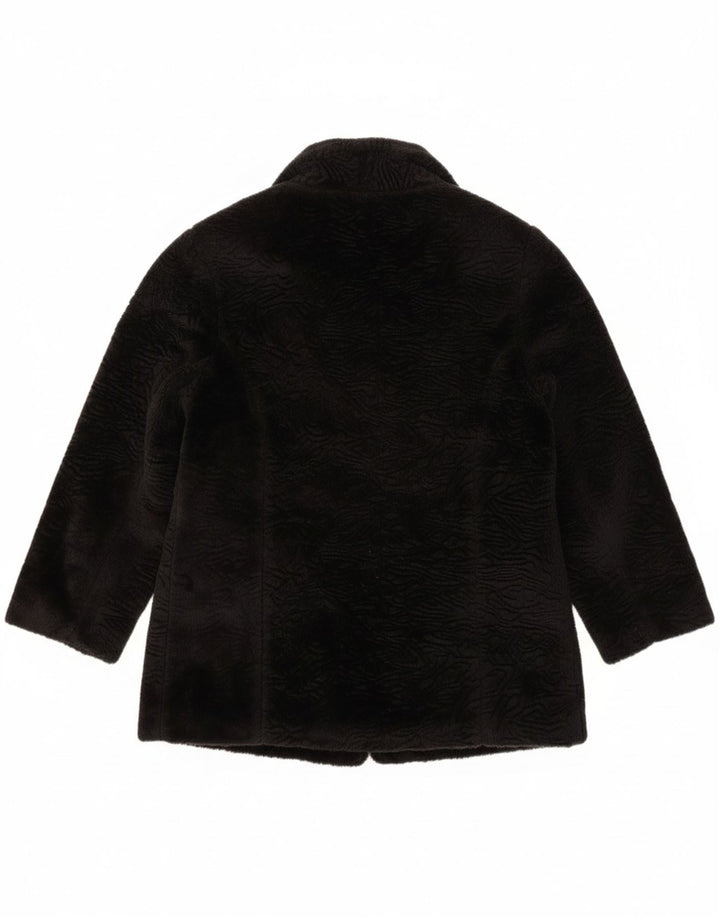 VINTAGE Womens Faux Fur Double Breasted Coat UK 14 Medium Black Classic