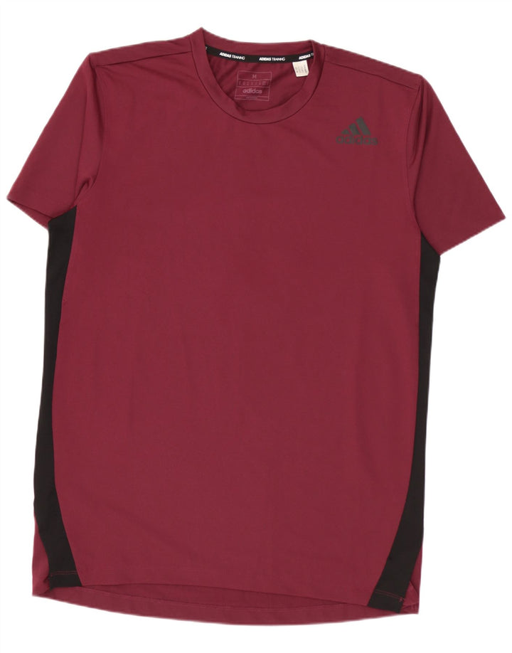 Adidas Herre T-Shirt Top Medium Burgundy Colourblock Polyester