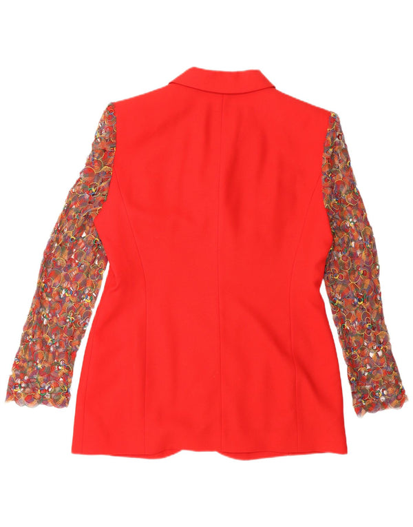 Prestige Dame 3-knaps blazerjakke UK 14 Medium Red Floral Virgin Wool