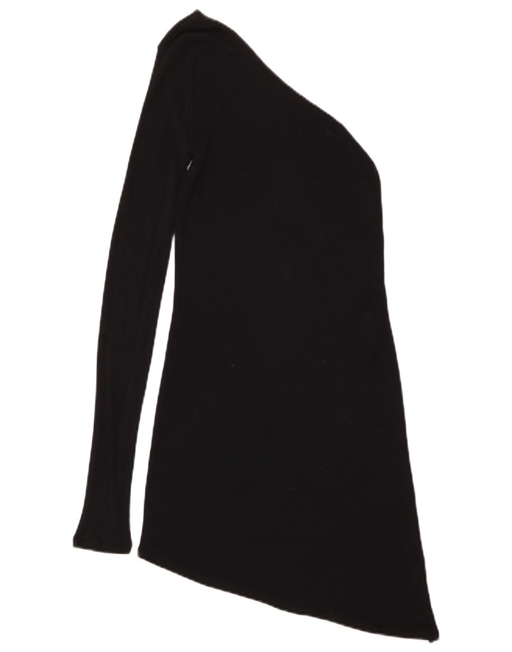 Zara Dame Asymmetrisk One Shoulder Top UK 12 Medium Black Viscose
