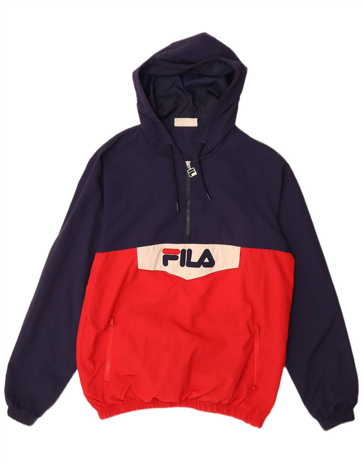 FILA Herre grafisk hættejakke anorak UK 40 Large Navy Blue Colourblock