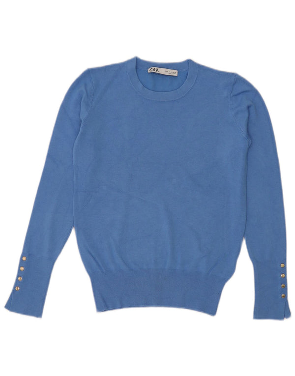 Zara Dame sweater med rund hals DK 10 Small Blue Viscose