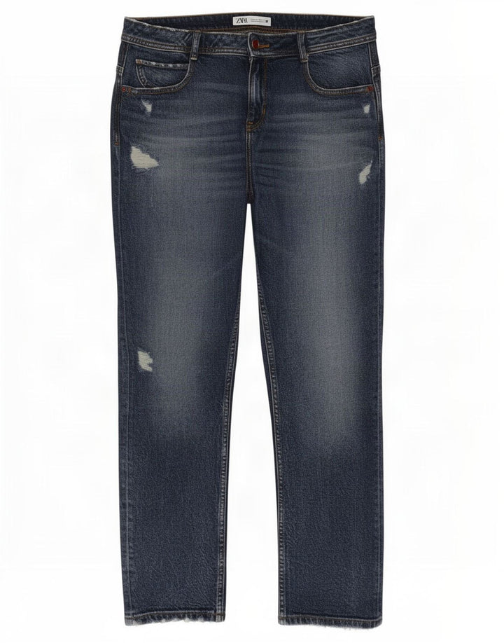 Zara Dame Distressed Slim Jeans EU 40 Medium W30 L28 Blå Bomuld