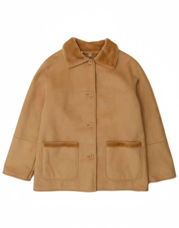 VINTAGE Sherpajakke til kvinder EU 44 XL Beige Akryl