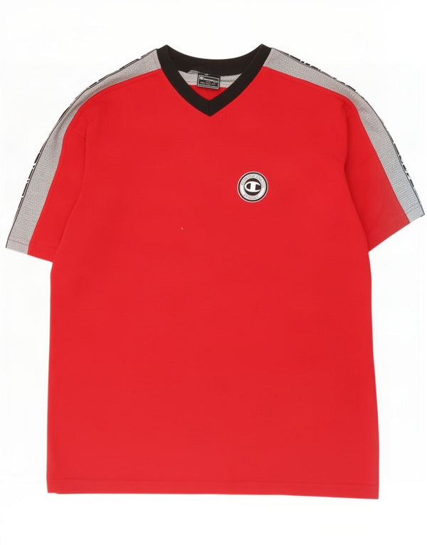 Champion Herre Grafisk T-Shirt Top Stor Rød Colourblock Bomuld