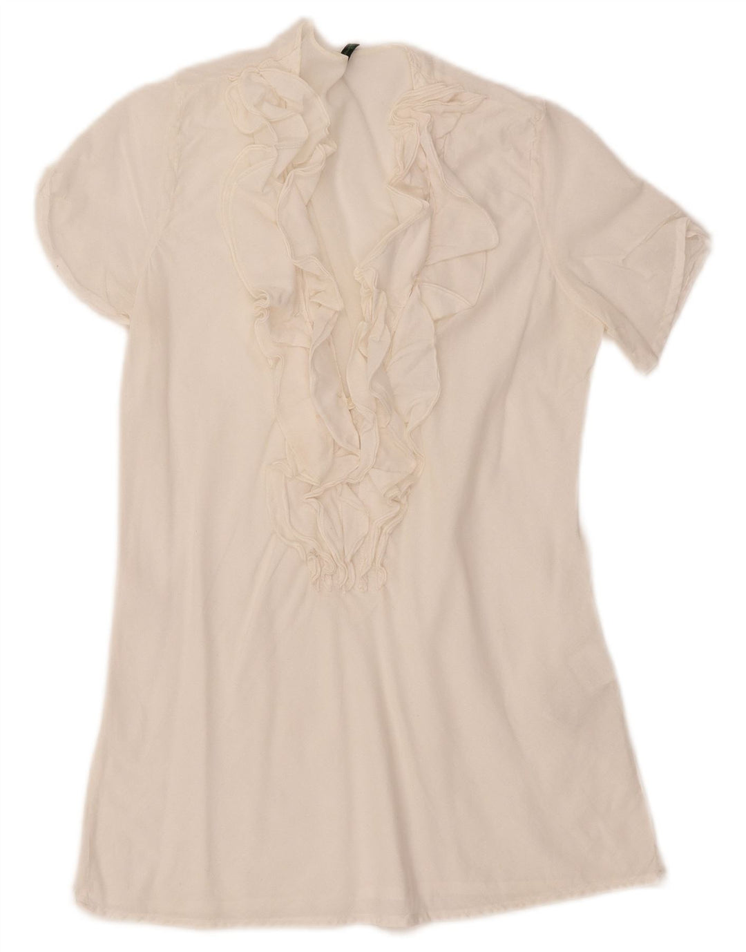 Benetton Womens flæse foran bluse Top UK 10 Small Off White Bomuld