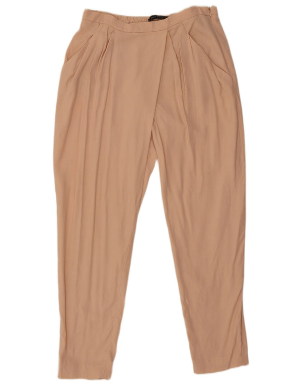 Zara Dame tilspidsede Casual Bukser Large W30 L27 Beige Lyocell