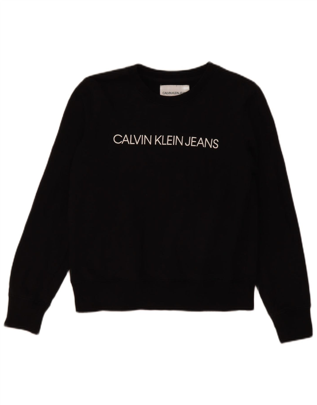 Calvin Klein Dame Grafisk Sweatshirt Jumper UK 10 Small Black Bomuld