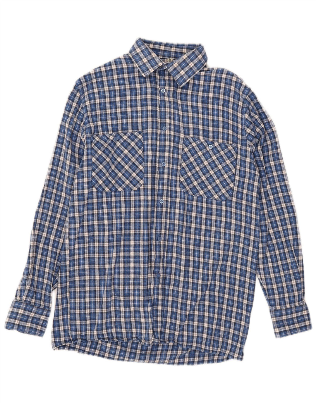 Follie Mens Flannel Shirt Size 39/40 Medium Blue Check Cotton