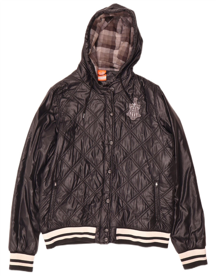 Nike Dame Hætte Quiltet Jakke UK 18 XL Sort Nylon