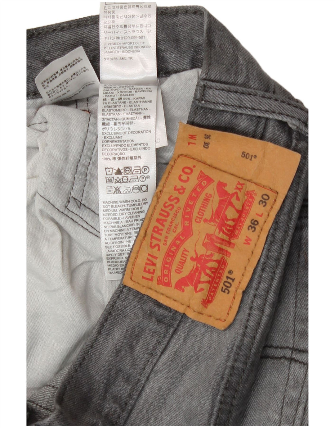 Levi's Herre 501 Straight Jeans W36 L30 Grå Bomuld
