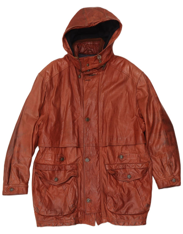 Giamax Herre Hooded Læder Coat UK 40 Large Brown