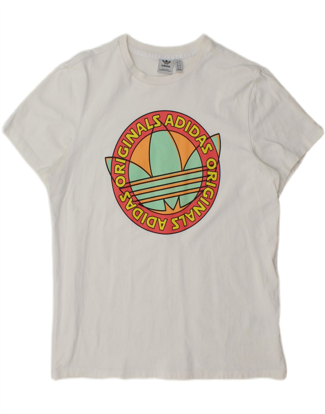 ADIDAS Womens Graphic T-Shirt Top UK 12 Medium White Cotton Vintage Adidas and Second-Hand Adidas from Messina Hembry 