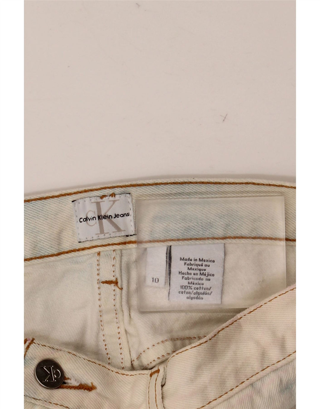 CALVIN KLEIN denimshorts til kvinder US 10 Large W32 Blue Tie Dye Bomuld