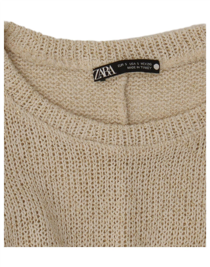 Zara Dame Oversized Bluse Top UK 10 Small Beige Flecked