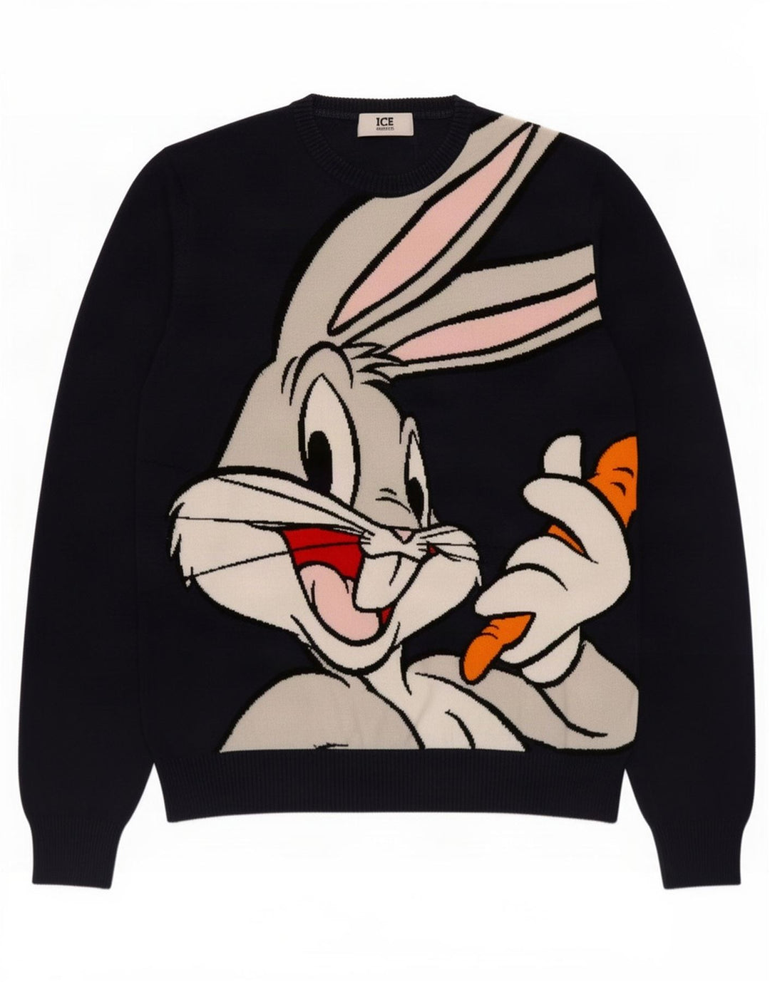 Iceberg Herre Bugs Bunny Grafisk Crew Neck Jumper Sweater Medium Navy Blue