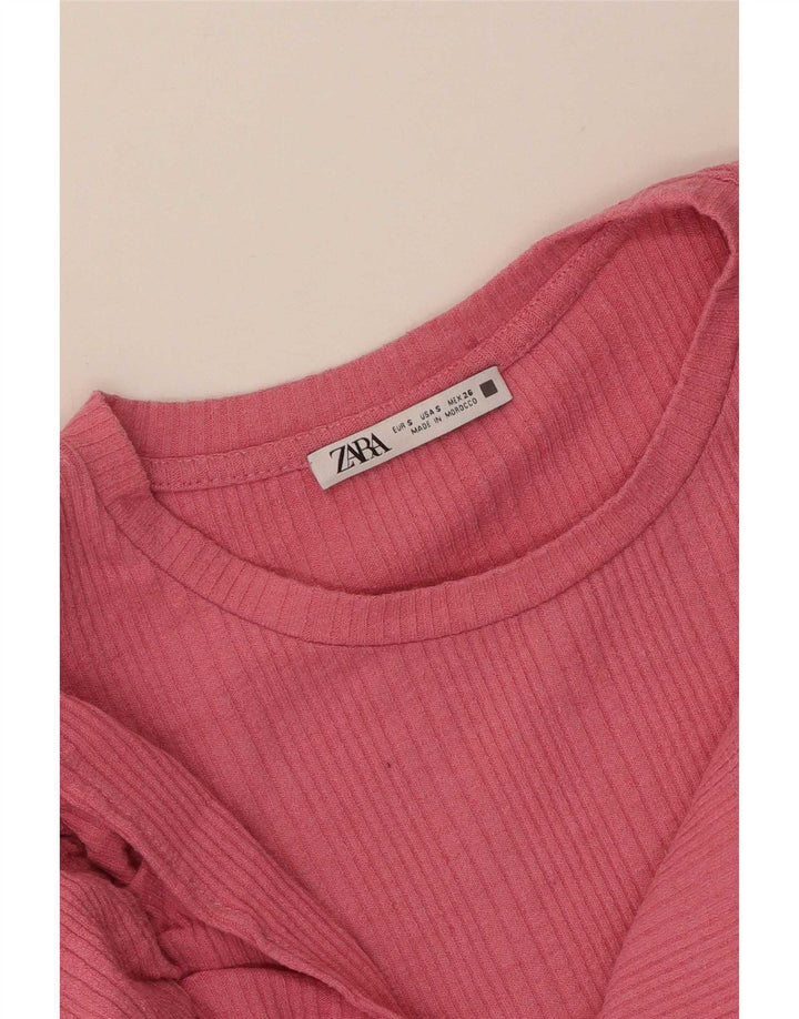 Zara Womens Crop Bluse Top UK 8 Small Pink