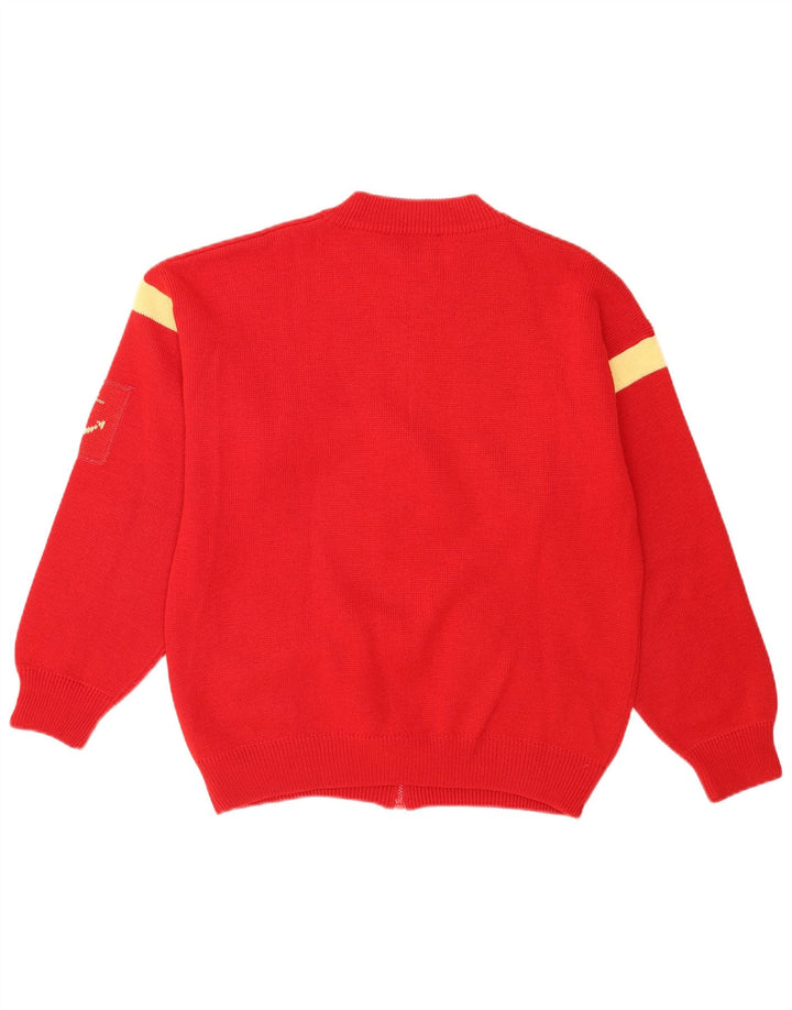 Vintage herre cardigan sweater med fuld lynlås mellem rød farveblok akryl