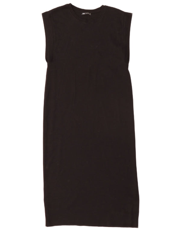 Zara Dame Ærmeløs Regular Shift Dress UK 10 Small Black Bomuld