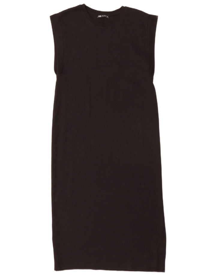 Zara Dame Ærmeløs Regular Shift Dress UK 10 Small Black Bomuld