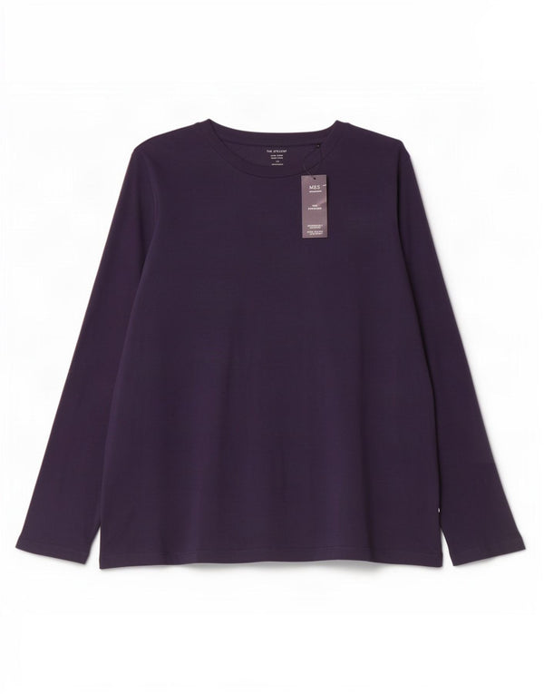 Marks & Spencer Dame Top Langærmet UK 22 2XL Navy Blue Cotton