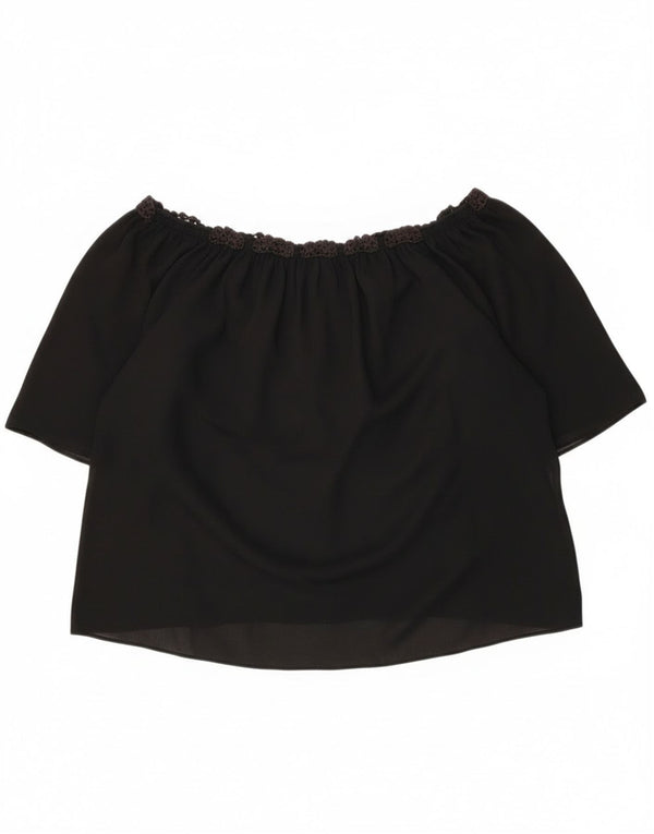 Zara Womens Crop Oversized Off Shoulder Top UK 16 Large Black Floral