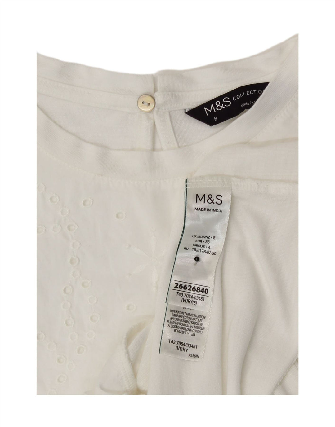 Marks & Spencer Damebluse Top UK 8 Small White Modal