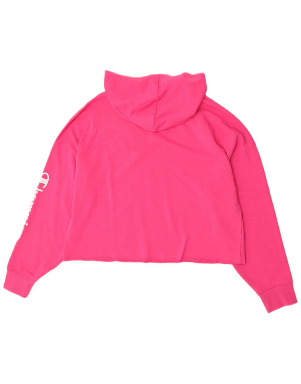 Champion Womens Oversized Crop Graphic Hoodie Jumper UK 16 Large Pink