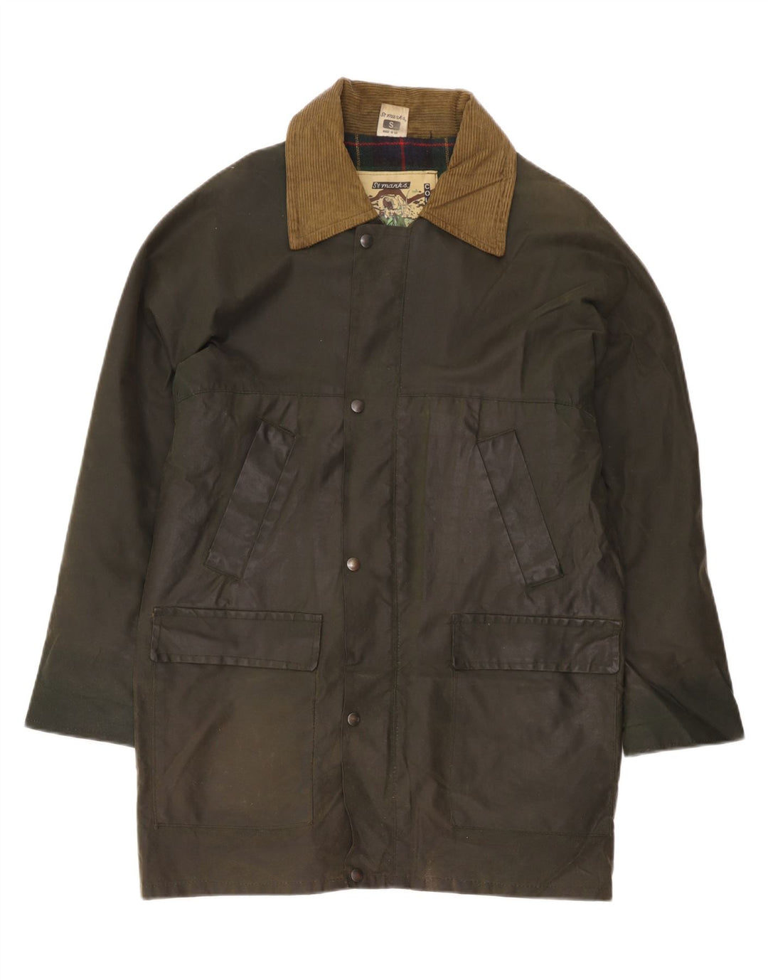 Vintage herre vokset bomuldsoverfrakke UK 36 Small Khaki