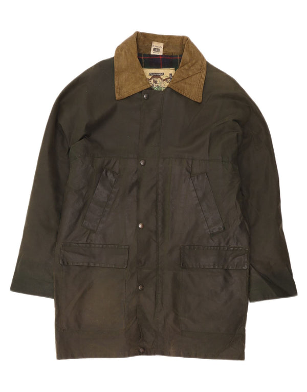 Vintage herre vokset bomuldsoverfrakke UK 36 Small Khaki