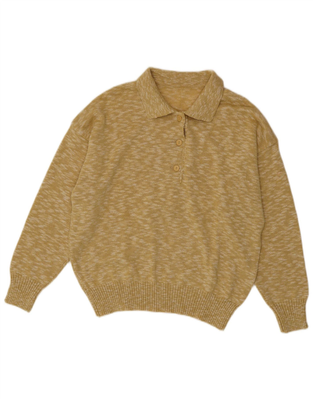 VINTAGE Dame Polo Neck sweater EU 42 Stor Beige Flecked Bomuld