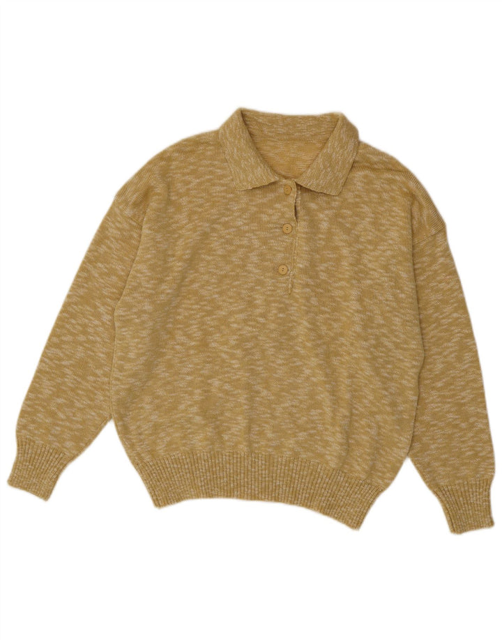 VINTAGE Dame Polo Neck sweater EU 42 Stor Beige Flecked Bomuld