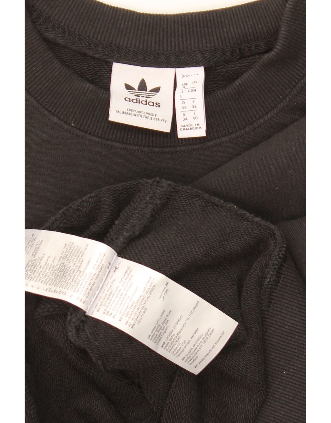 Adidas Womens Oversized Crop Sweatshirt Jumper UK 8 Small Black Bomuld