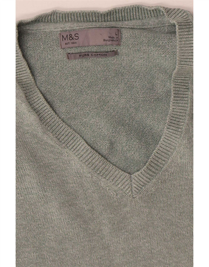 Marks & Spencer Herre V-hals sweater Stor grøn bomuld