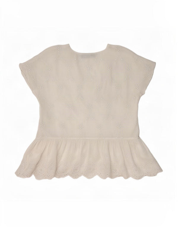 Zara Dame Bluse Top UK 10 Small White Floral